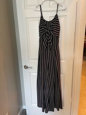 FavLux Black and White Striped Tie-Front Jumpsuit